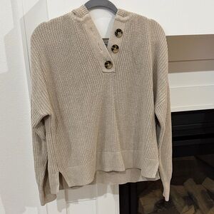 Rachel Zoe Taupe V-Neck Button Knit Sweater